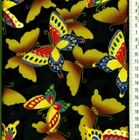 papillons multicolores, ocre jaune, fond noir,
