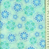 Fleurs stylisées,bleu,turquoise,Fond turquoise