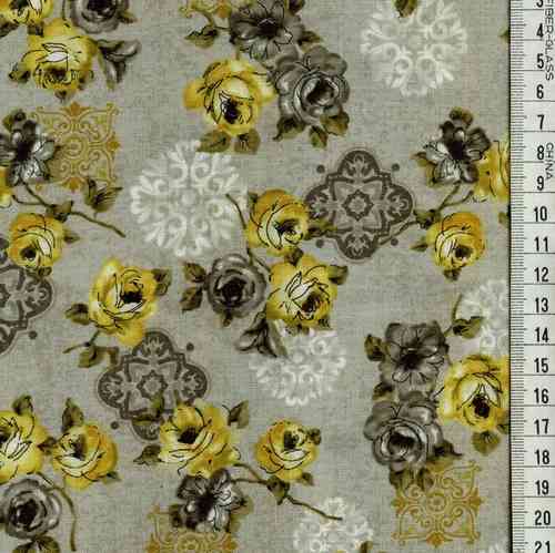 10676, roses: jaune, gris, fond gris