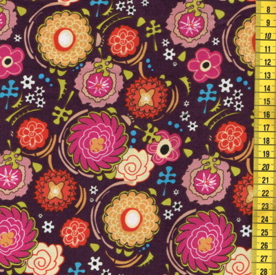 SIX-11373-124 Fleurs geometriques,rose,jaune,orange,F/marron