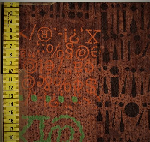 TEX-11853-153 textes,signes, vert,orangé, F/marron moyen